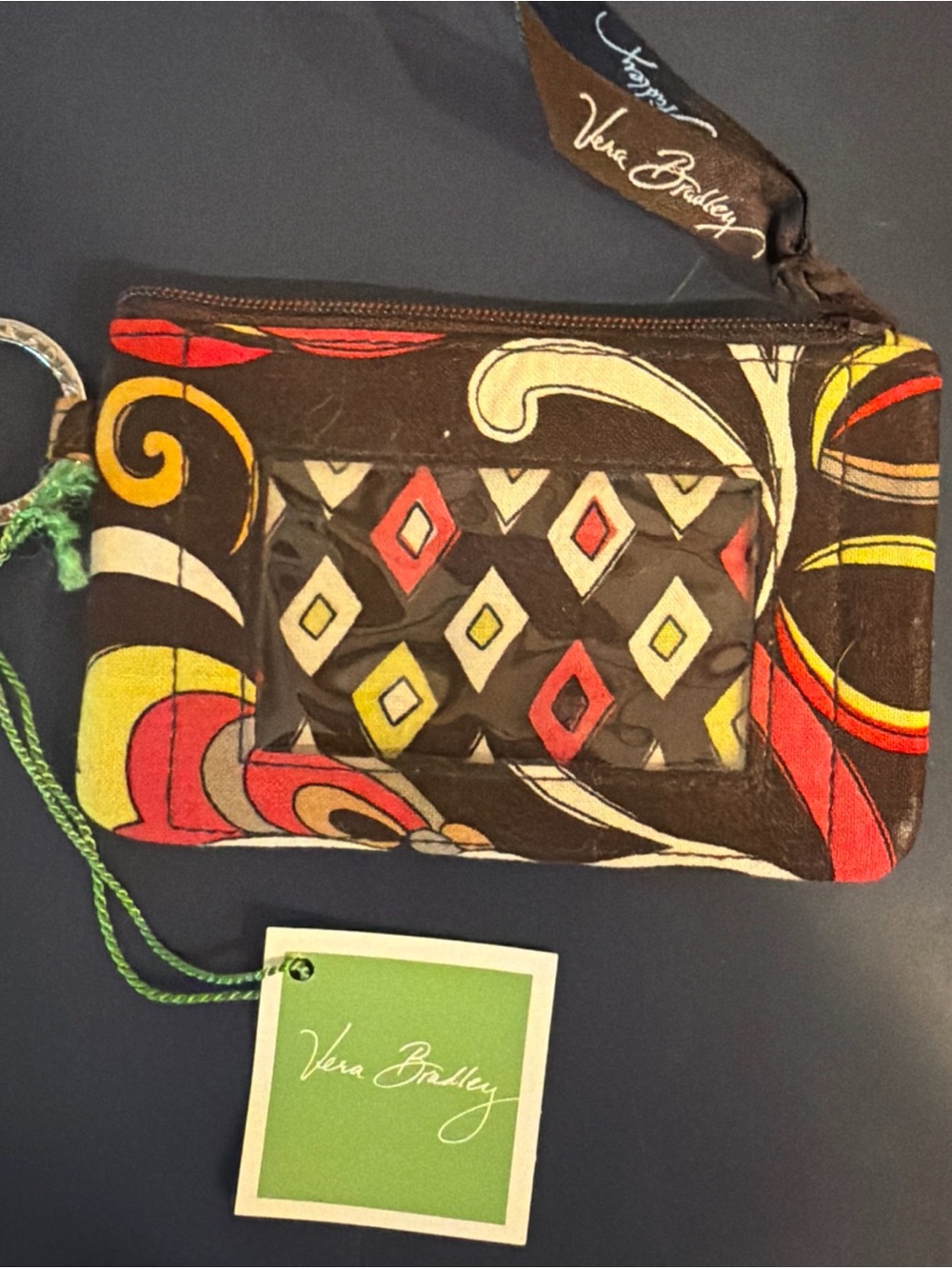 NEW Vera Bradley Zip ID Wallet Puccini Pouch Case Key Ring Retired Change Pocket